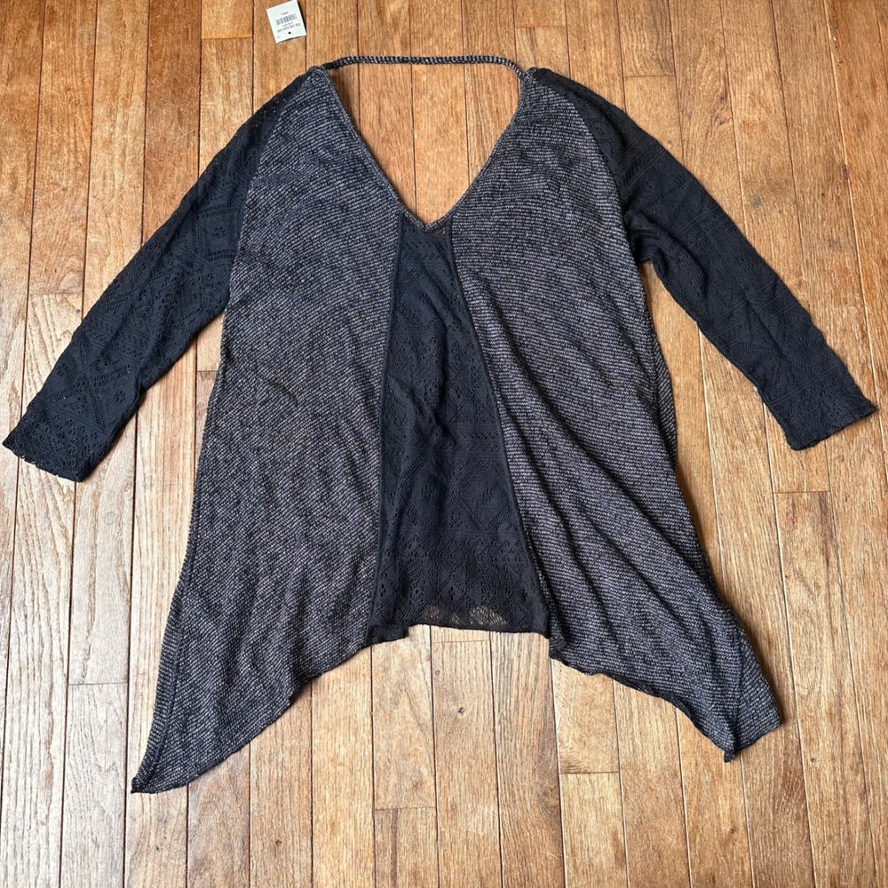 Hollister Y2K Tunic Top Womens Small Lace Sleeve Sharkbite Hem Black Gray Casual - Picture 5 of 7